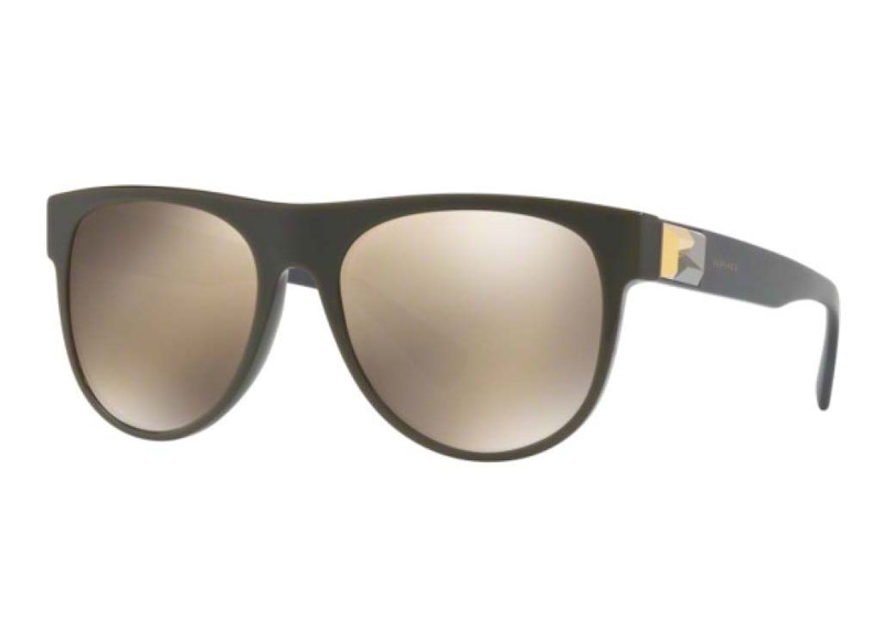Pre-owned Versace Women's Greca Tetris Sunglasses In Dark Green/gold (ve4346 51931v)