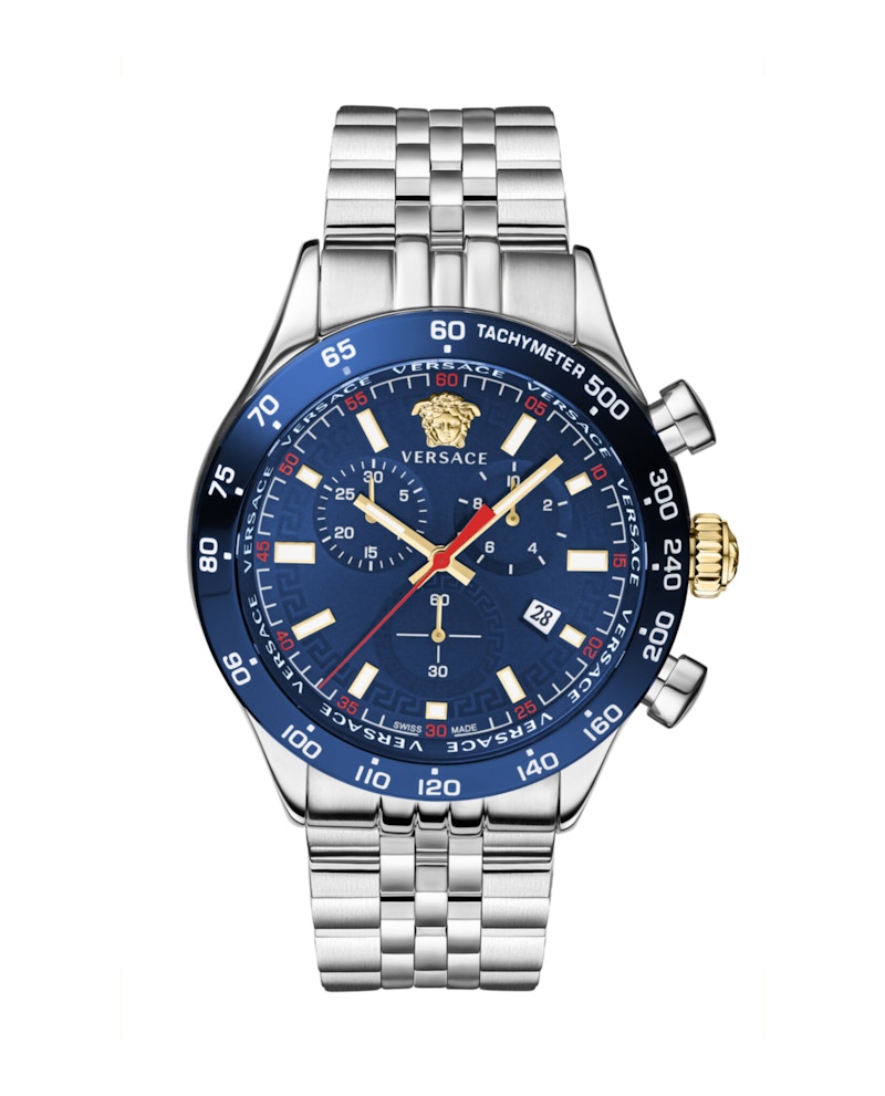 Pre-owned Versace Men's Hellenyium Chrono Bracelet Ve2u01024 Watch In Stainless Steel In Silver