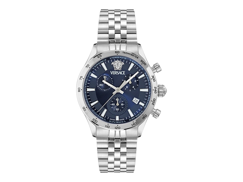 Pre-owned Versace Men's  Hellenyium Chrono Petite Bracelet Vecfa0124 Watch In Stainless Steel In Silver