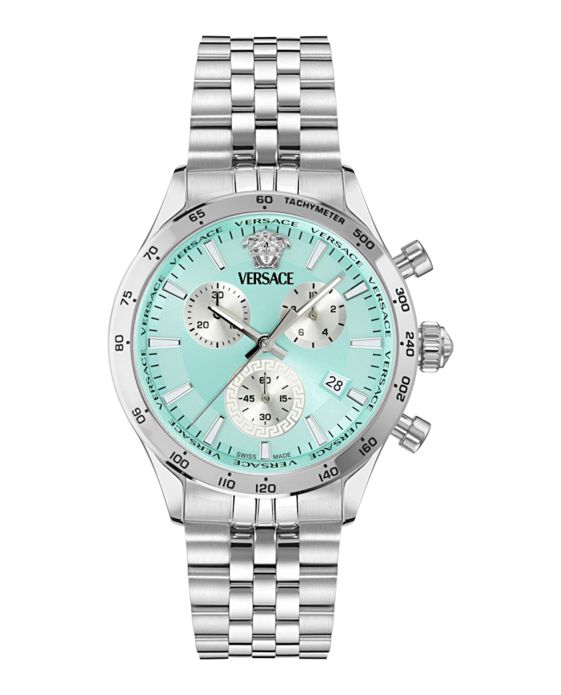 Pre-owned Versace Men's Hellenyium Chrono Petite Bracelet Vecfa0724 Watch In Stainless Steel In Silver