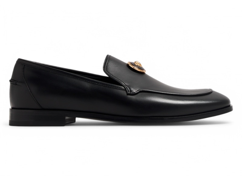 Pre-owned Versace Men's  La Medusa Loafers Gold Sneakers In Black/ Gold In Multi
