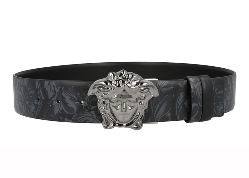 Versace La Medusa Reversible Leather Belt Nickel-tone Black in Calfskin  Leather - US