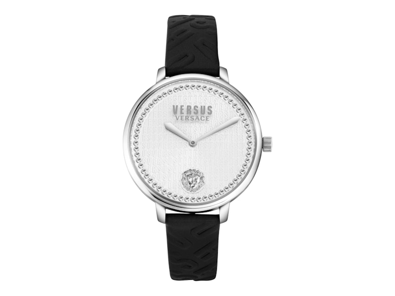 Pre-owned Versus Women's Versace Versace La Villette Crystal Leather Watch Vsp1s3121 In Stainless Steel