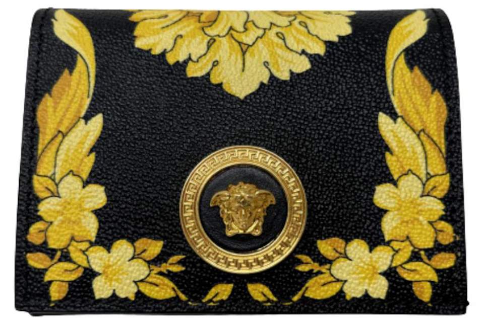 Versace Leather Folding Wallet Barocco Black