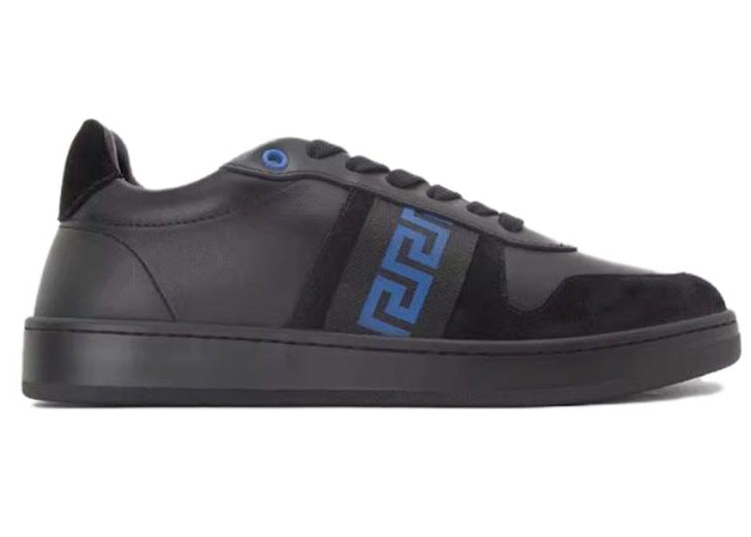 Pre-owned Versace Leather Low Top Sneaker Black Blue In Black/blue