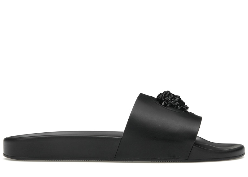 Pre-owned Versace Men's  Leather Slides La Medusa Sneakers In Black