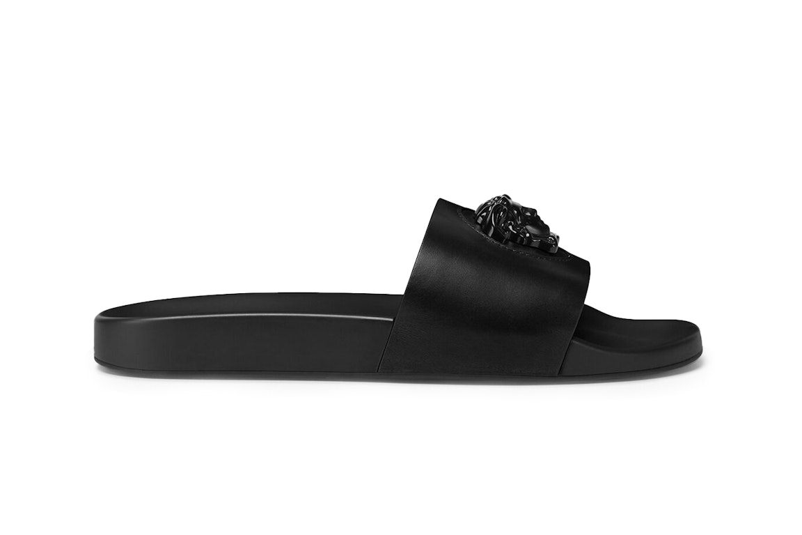 Pre-owned Versace Leather Slides La Medusa Black