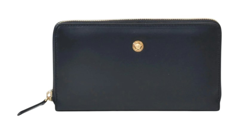 Versace Leather Zip Around Wallet Black