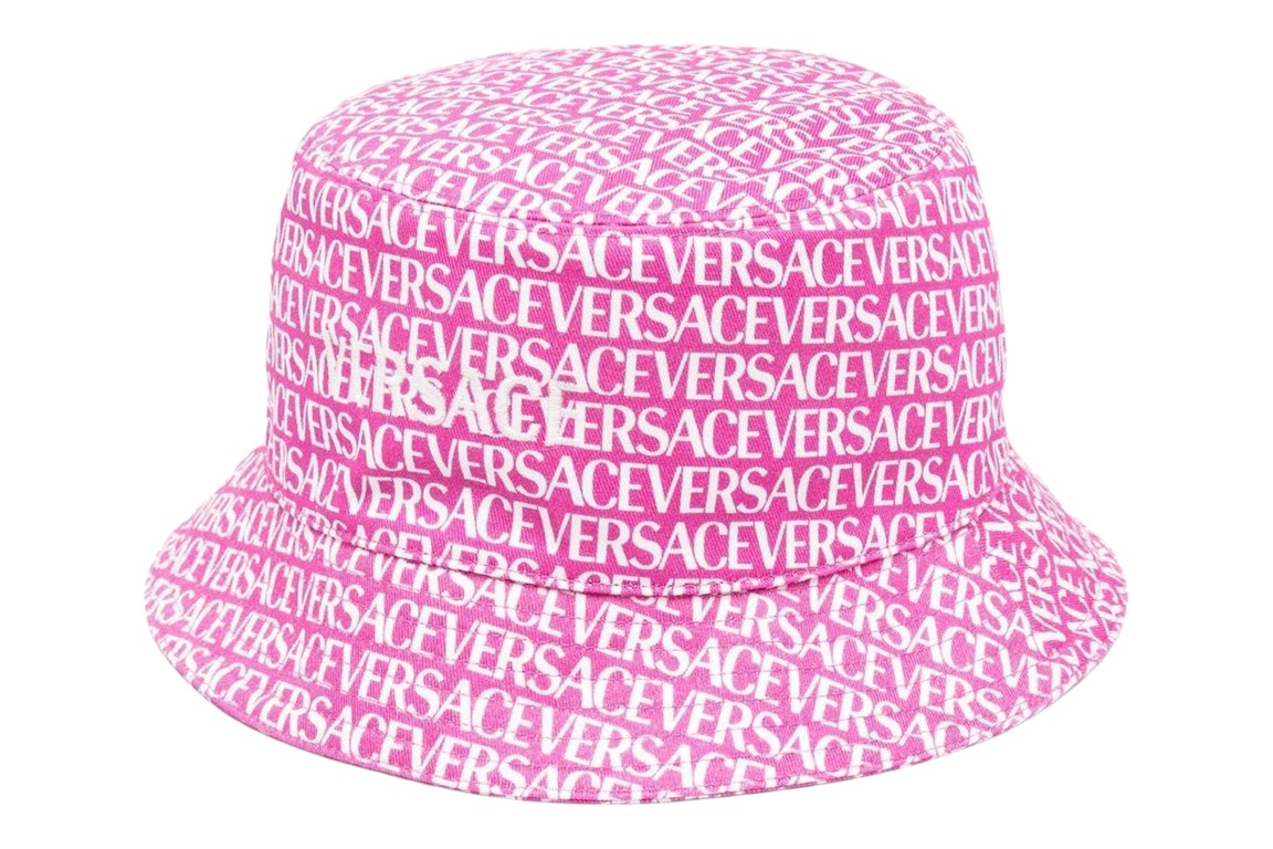 Pre-owned Versace Logo Print Bucket Hat Pink