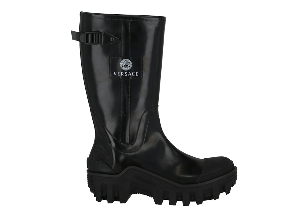 Pre-owned Versace Logo Rain Boots Black