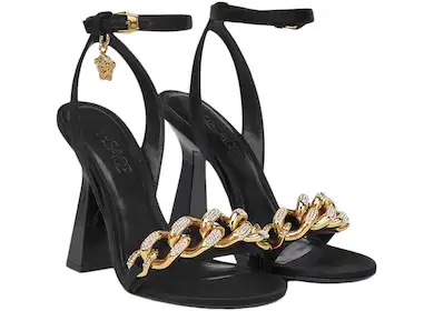 Versace Medusa 110mm Chain High Heeled Sandals Black Satin - 1005898 ...