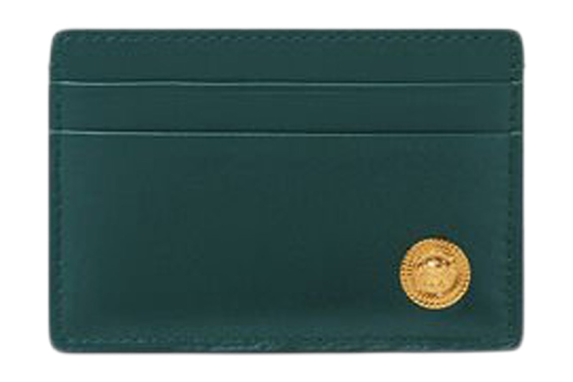 Pre-owned Versace Medusa Biggie (4 Card Slot 1 Cash Compartments) Card Holder Green/gold