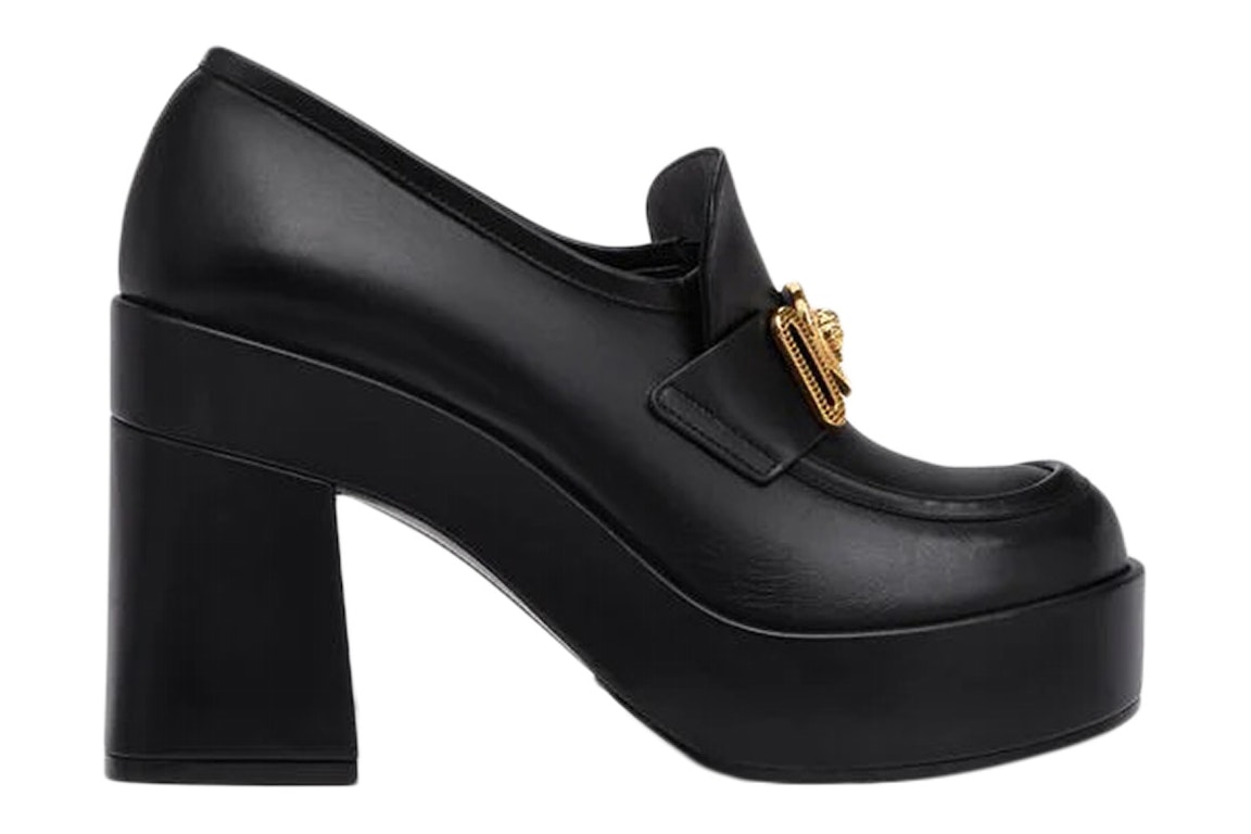 Pre-owned Versace Medusa Biggie 75mm Platform Loafers Black Leather In Black/gold