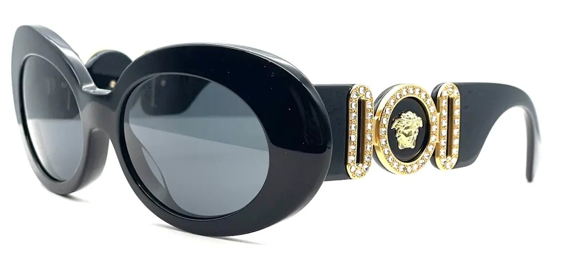 Pre-owned Versace Medusa Biggie Oval Sunglasses Black (ve4426bu-gb1-87)