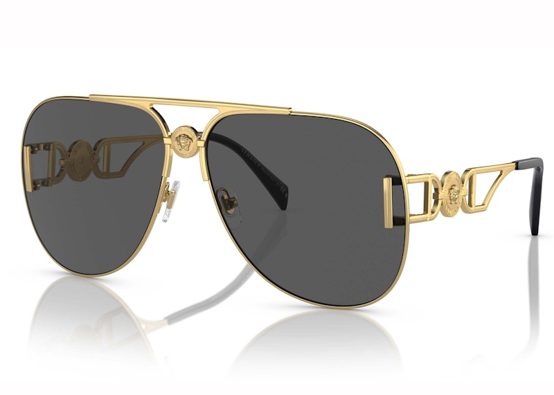Pre-owned Versace Women's Medusa Biggie Pilot Sunglasses In Dark Grey/gold (ve2255)