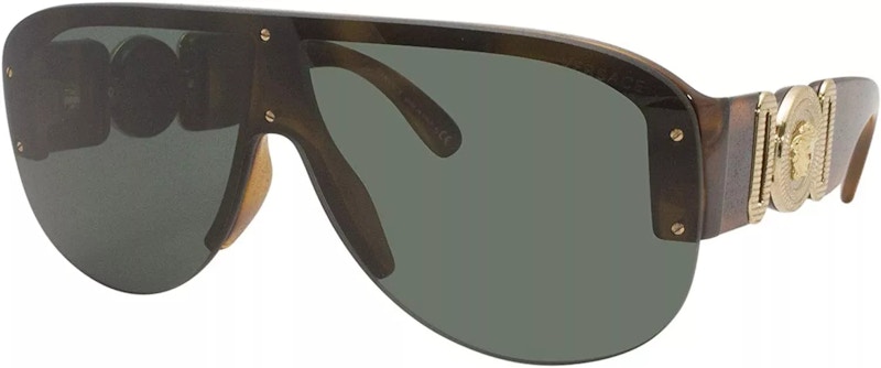Pre-owned Versace Medusa Biggie Shield Sunglasses In Tortoise/green (ve4391/531771)