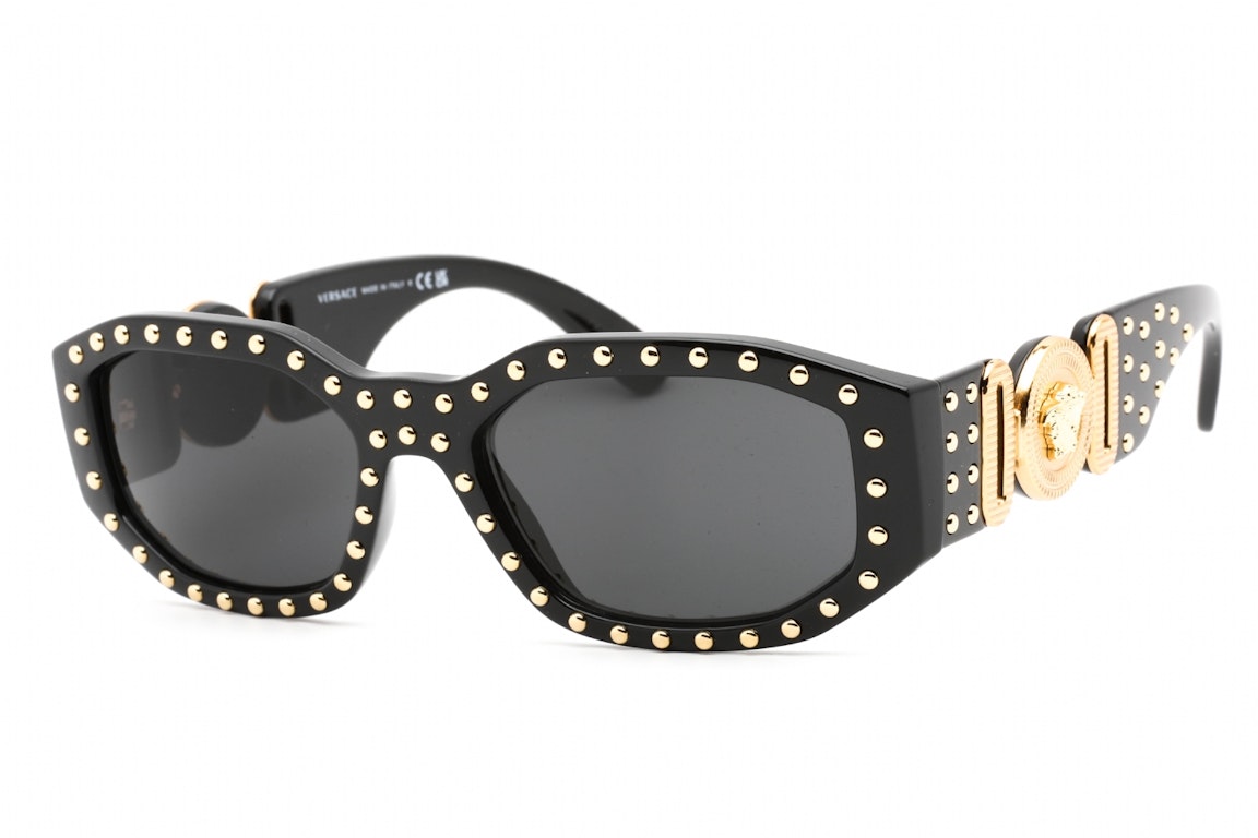 Pre-owned Versace Medusa Biggie Sunglasses Black/gold Studded (ve4361-539787)