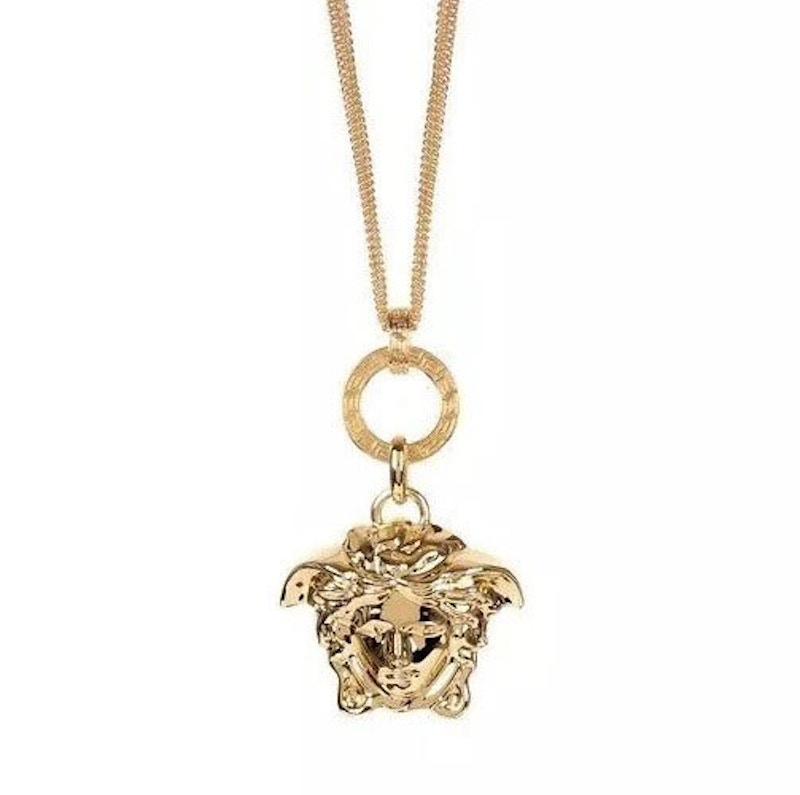 Pre-owned Versace Medusa Head Stacked Chain Necklace In Gold