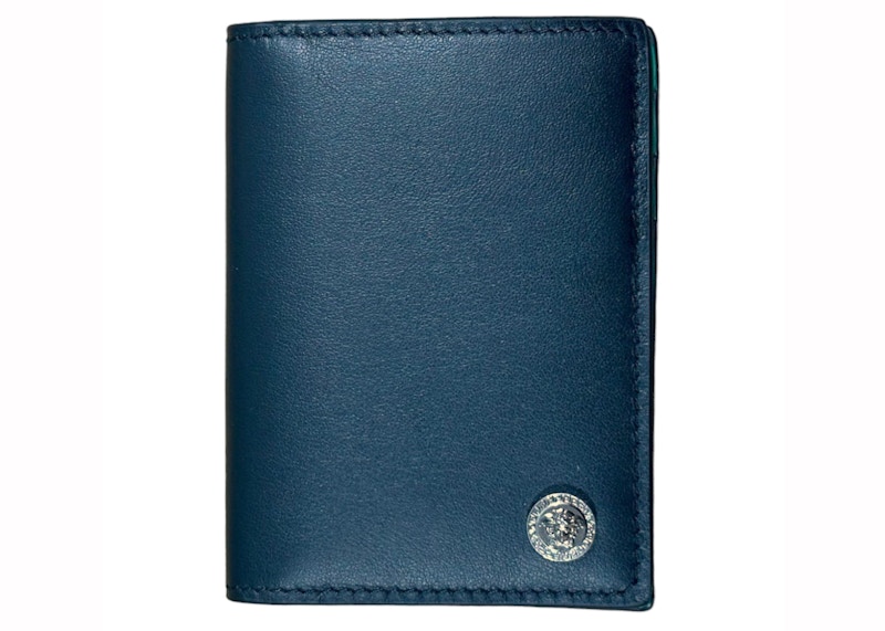 Pre-owned Versace Men's  Medusa Logo Bifold Wallet In Black/green In Multi