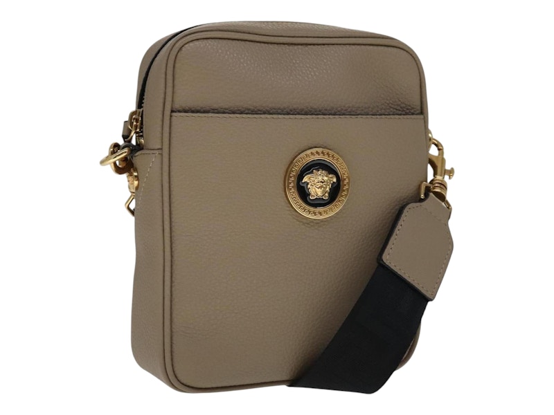 Versace★素敵！Unisex Olive Gold Medusa Leather body Bag Versace Medusa Logo Crossbody Olive Green in Leather with