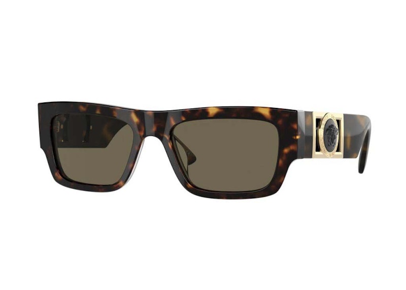 Pre-owned Versace Women's Medusa Rectangular Sunglasses In Havana/brown (ve4416u 108/3)
