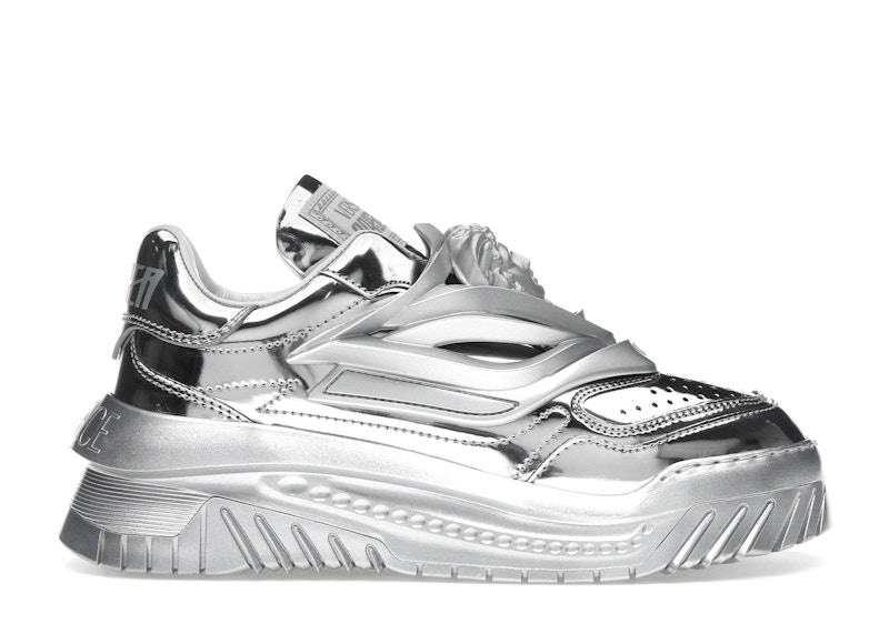 Pre-owned Versace Odissea Caged Rubber Medusa Metallic (women's) Sneakers In Silver