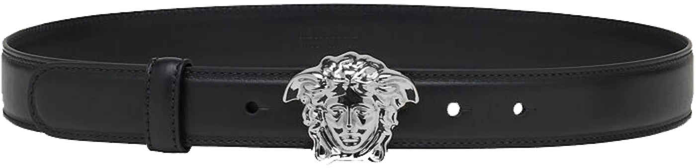 Versace Palazzo Belt Black in Leather with Silver-tone - US