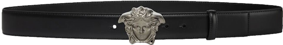 Versace Palazzo Belt with Medusa Buckle Ruthenium-tone Black