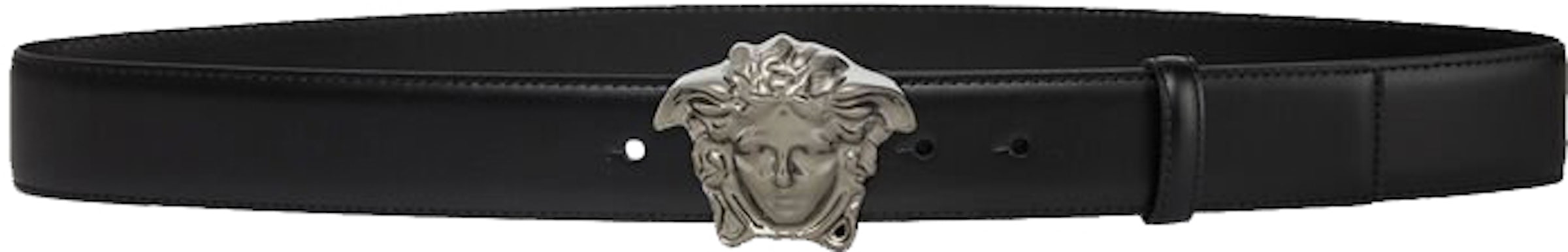 Versace Palazzo Belt with Medusa Buckle Ruthenium-tone Black in Leather  with Rutheium-tone - US