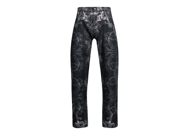 Pre-owned Versace Men's Patterned Jeans In Black