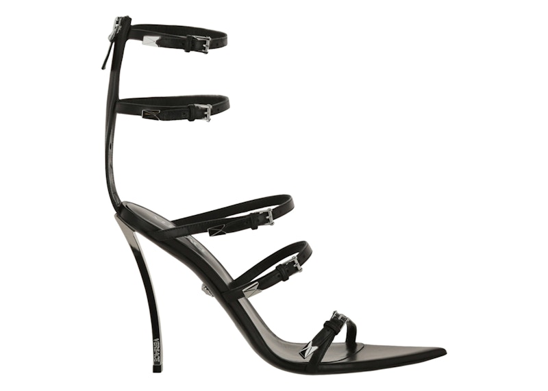 Pre-owned Versace Pinpoint Calf Leather Sandals (women's) Sneakers In Black
