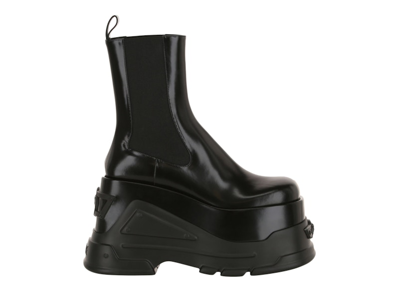Pre-owned Versace Platform Ankle Boots Leather (women's) Sneakers In Black