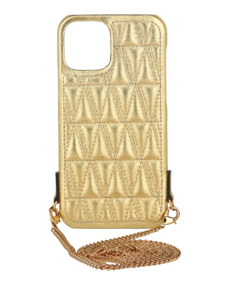 Pre-owned Versace Women's Quilted Leather Chain Iphone 12 Case In Gold