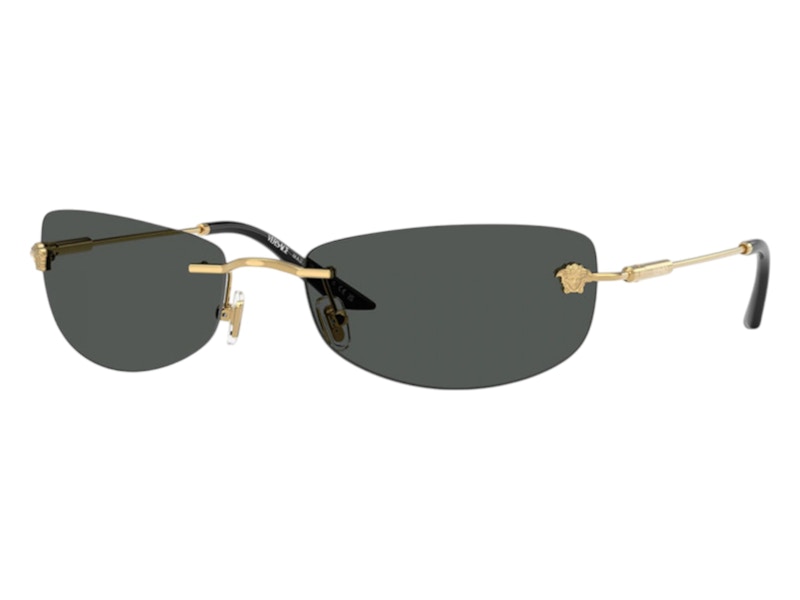 Pre-owned Versace Men's  Rectangle Sunglasses Gray In Gold (ve2279 100287)