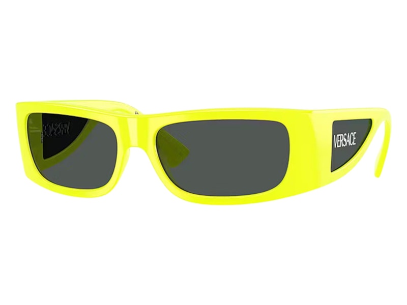 Pre-owned Versace Men's Rectangle Sunglasses Gray In Yellow Fluo (ve4482 544987)