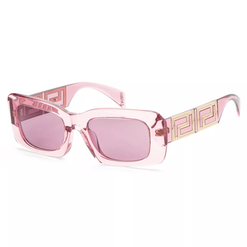 Pre-owned Versace Rectangle Sunglasses In Transparent Pink/violet Internal Mirror (ve4444u/5355ak)