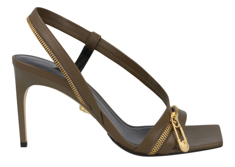 Versace Safety Pin Zipper Heels Brown Gold (Women's) - DST492M