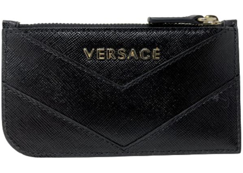 Versace Saffiano Zip Wallet Black in Leather with Gold tone US