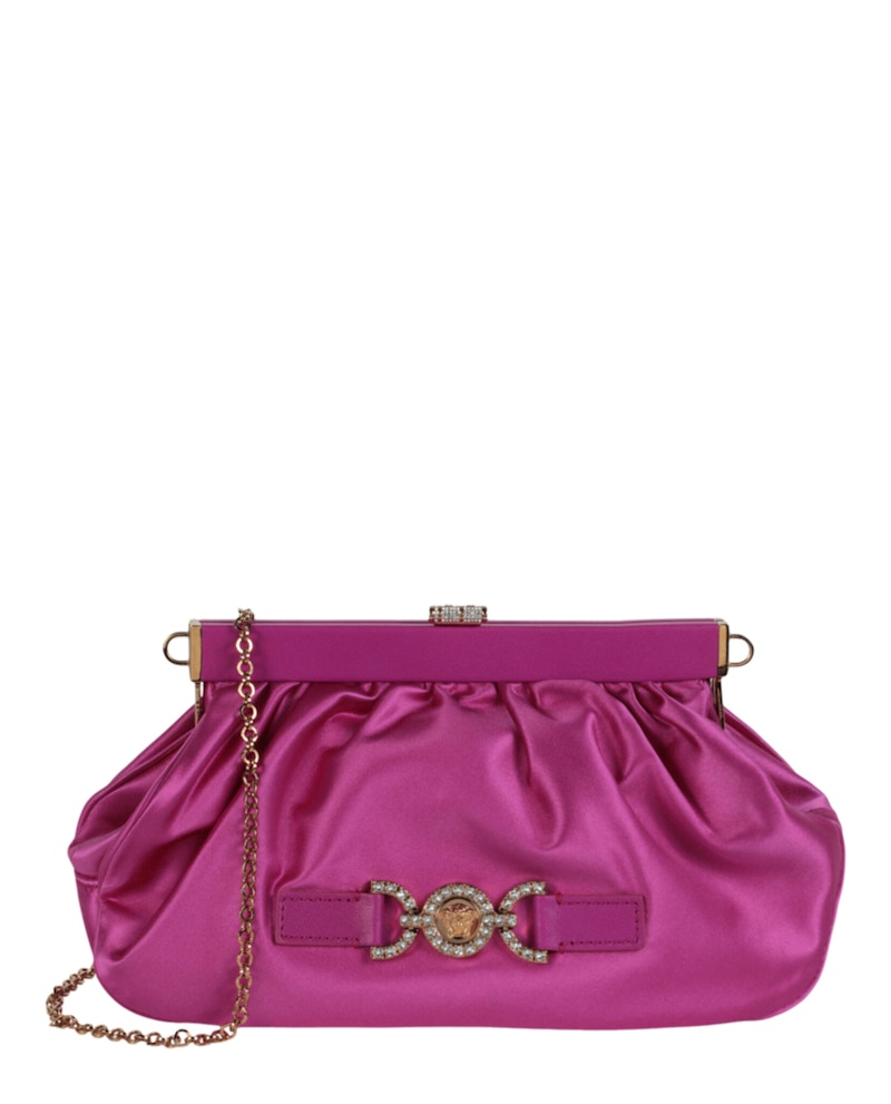 Pre-owned Versace Women's Satin Crystal Medusa '95 Clutch In Bright Pink