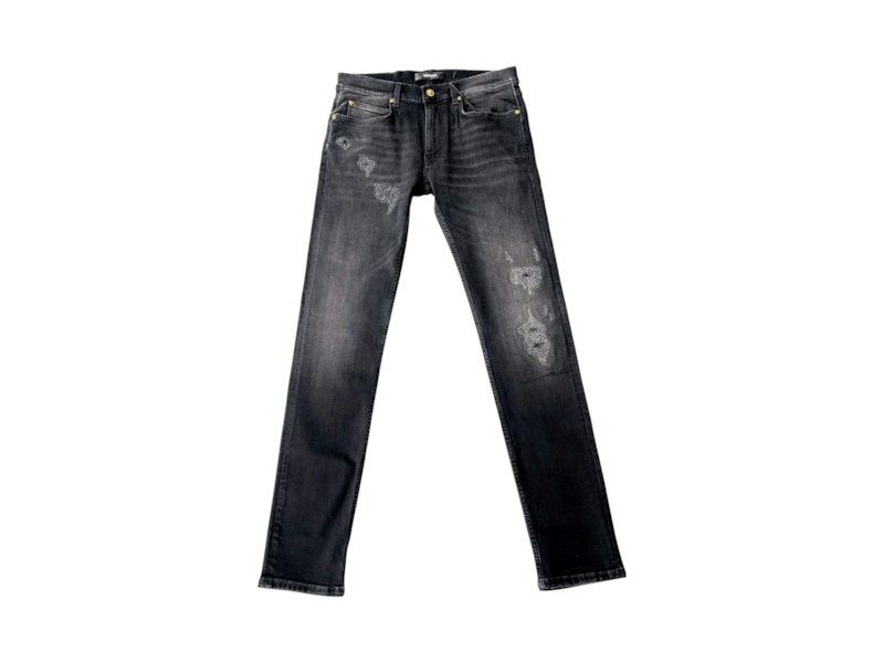 Versace Stretch Embroidered Logo Jeans Black