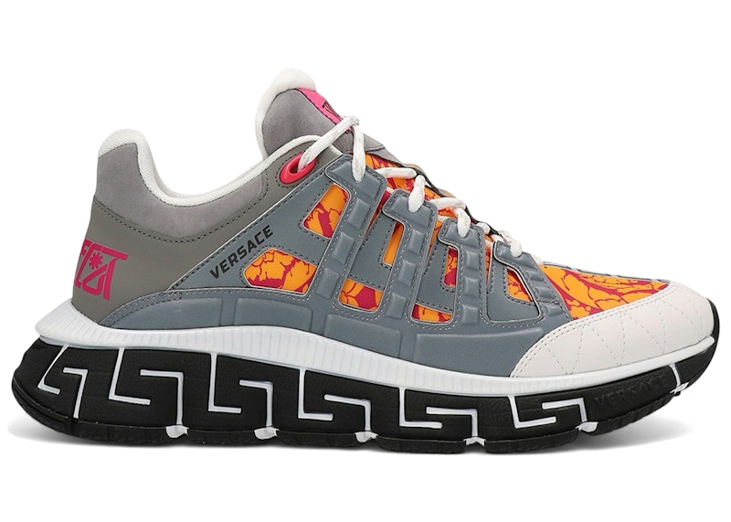 Men's Versace Trigreca Barocco Print Sneakers in White/Pewter/Magenta