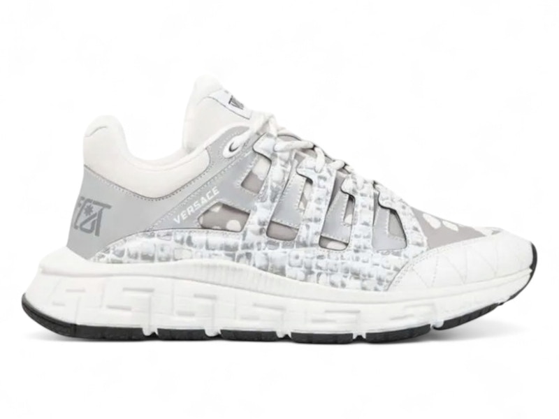 Pre-owned Versace Men's  Trigreca Lowtop Sneakers In White/grey In Gray