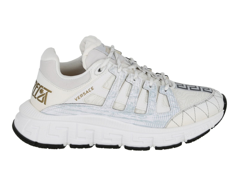 Pre-owned Versace Men's  Trigreca Low Top Sneakers In White/gold/light Blue