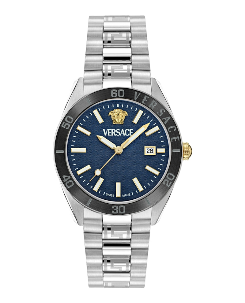 Pre-owned Versace Men's Vdome Bracelet Ve8e00324 Watch In Stainless Steel In Silver