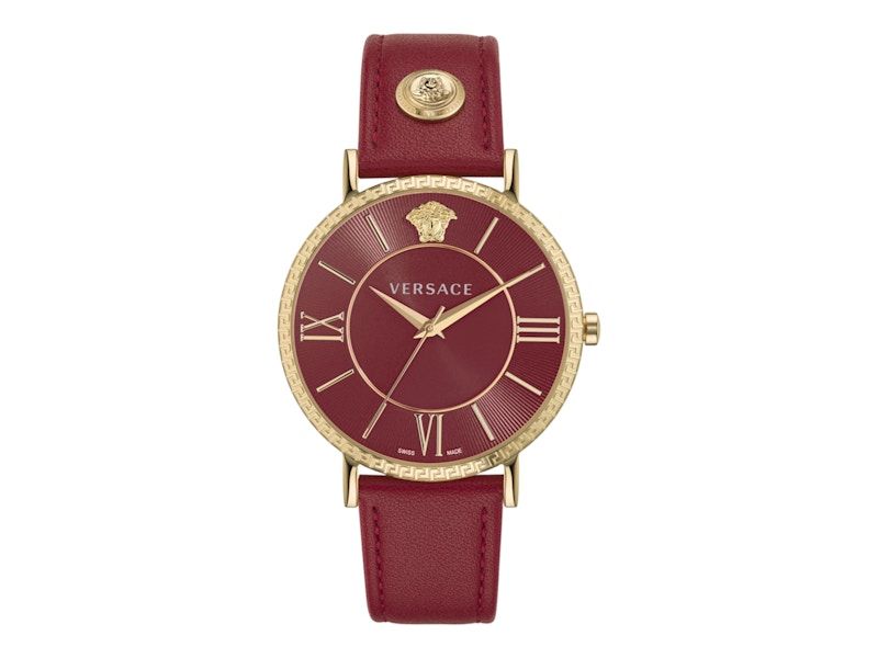 Pre-owned Versace Men's Veternal Leather Veka00222 Watch In Stainless Steel In Silver