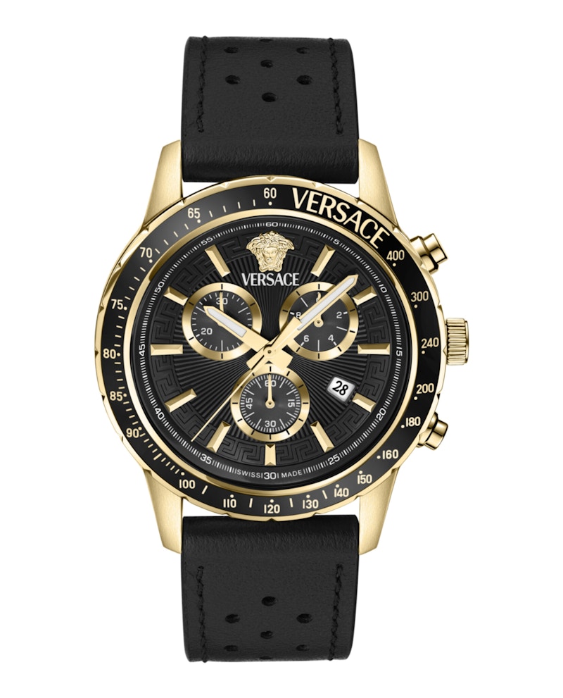 Pre-owned Versace Men's Sport Chrono Leather Vezca0224 Watch In Stainless Steel In Silver