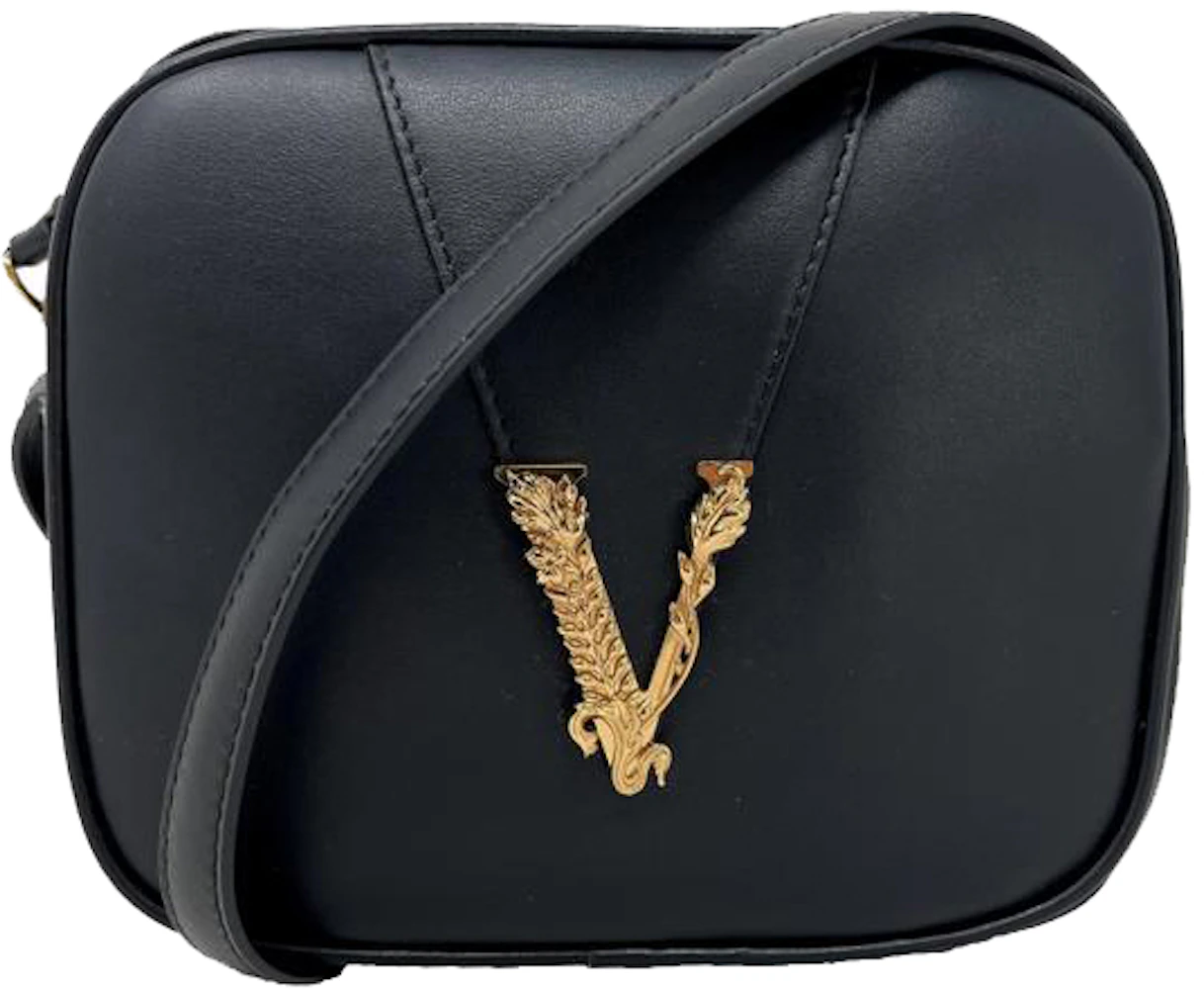Virtus Small Leather Crossbody Bag in White - Versace