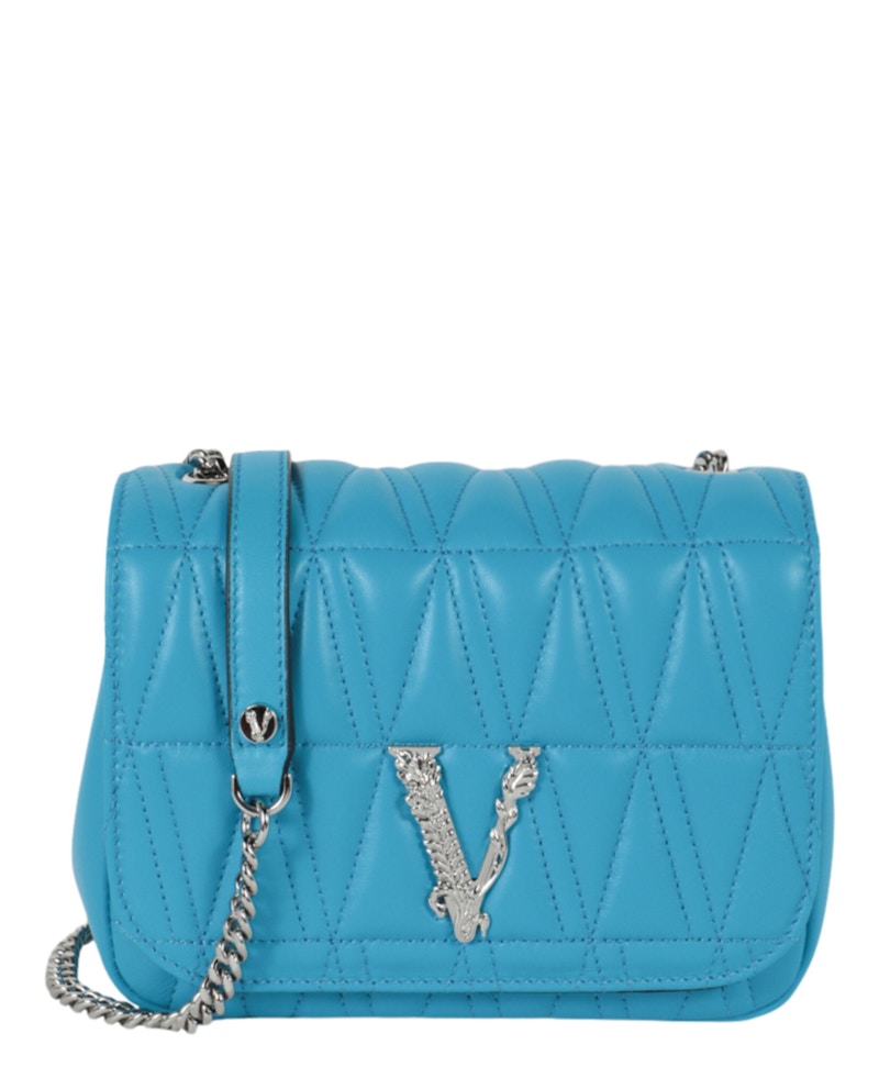 Versace Virtus Quilted Evening Bag Blue in Leather with Silver tone US