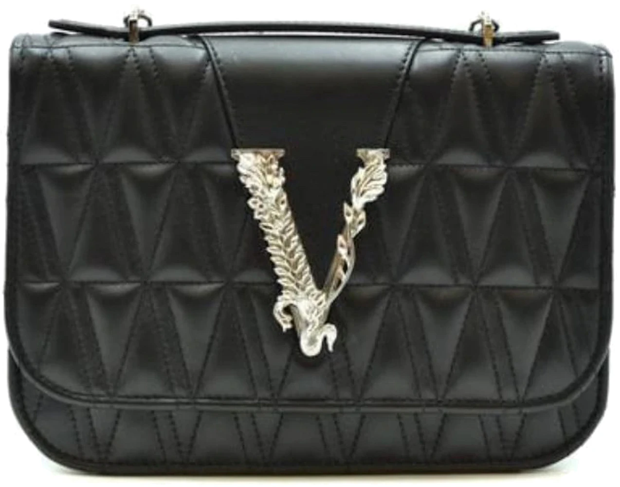 Versace Virtus Quilted Shoulder Bag Small Black in Calfskin Leather ...