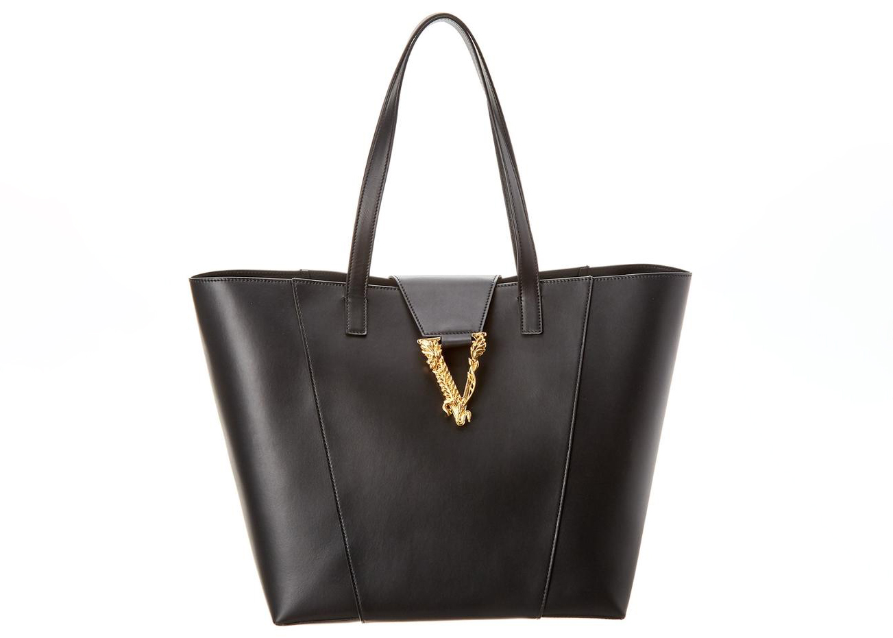 Versace Virtus Shopper Tote Black in Leather with Gold-tone - US